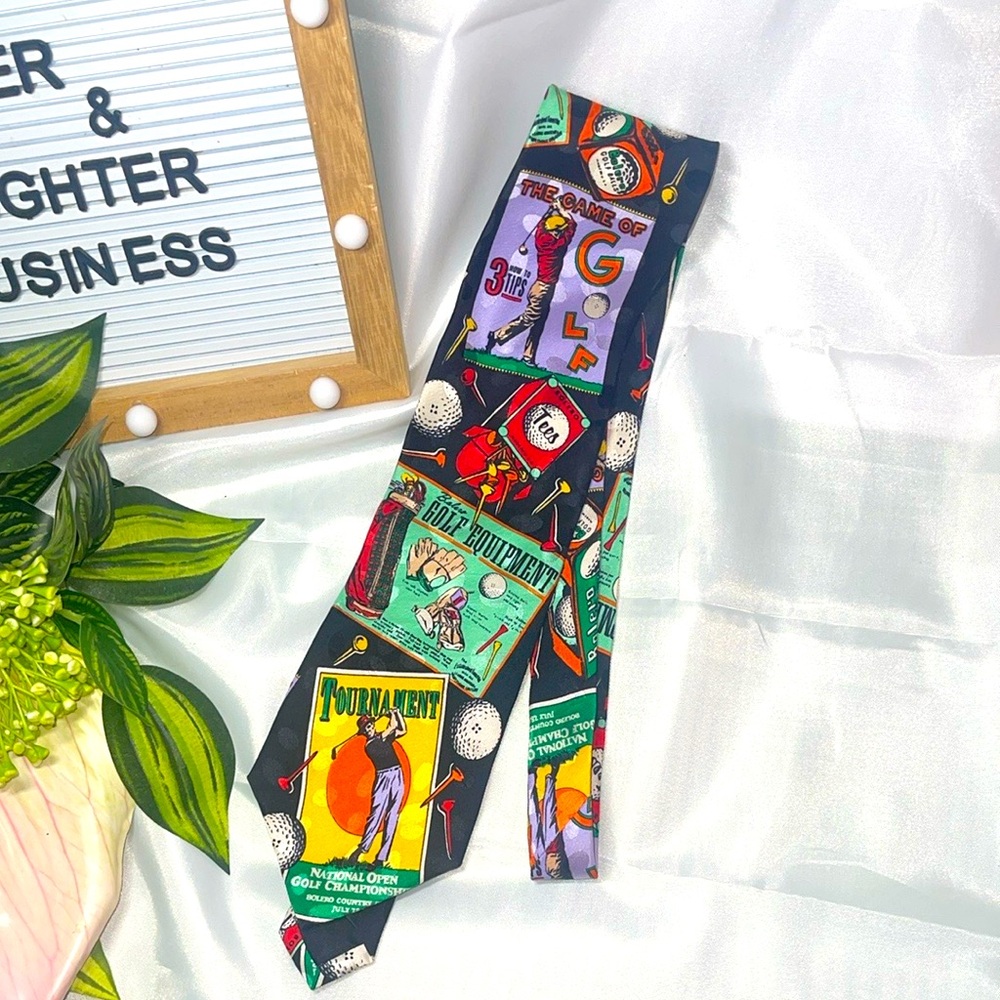 Addiction Men's 100% Silk Hand Made Necktie Golf Tie Colorful Championship Pro